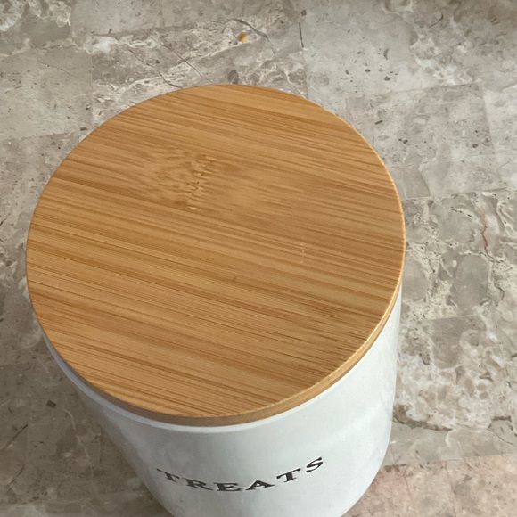 White Ceramic Treat Jar with Bamboo Lid - Picture 3 of 4